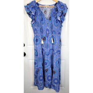 THML Smocked Tiered Midi Dress Size S Flutter Sleeve